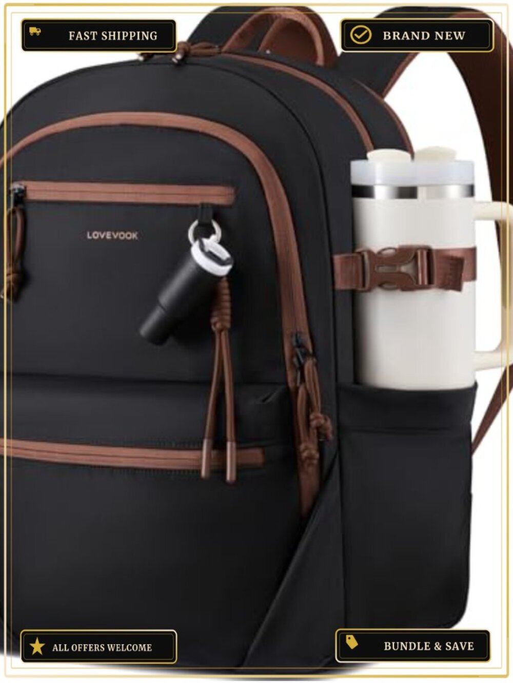 17.3 Inch Waterproof Laptop Backpack with Cup Holder, Cute Pendant, Travel Work